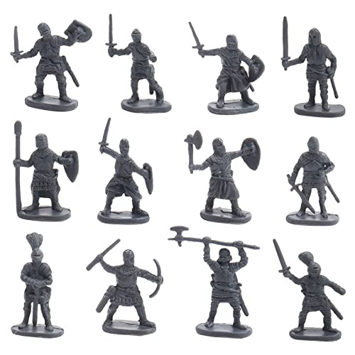 perfeclan 200 Piezas de Plástico Medieval Caballero Soldado Espadachín Ejército Infantería Escena de Batalla Guerreros Y Escudo Soldados Arcaicos Ejército - Gris