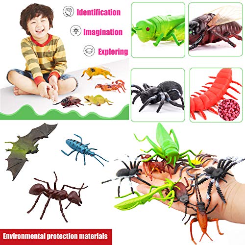 Pinowu 27pcs Figuras de Juguete para niños y niños, Insectos Falsos de 5 a 15 cm, arañas Falsas, cucarachas, Escorpiones, grillos, Mariquitas, Mariposas y Gusanos para la educación