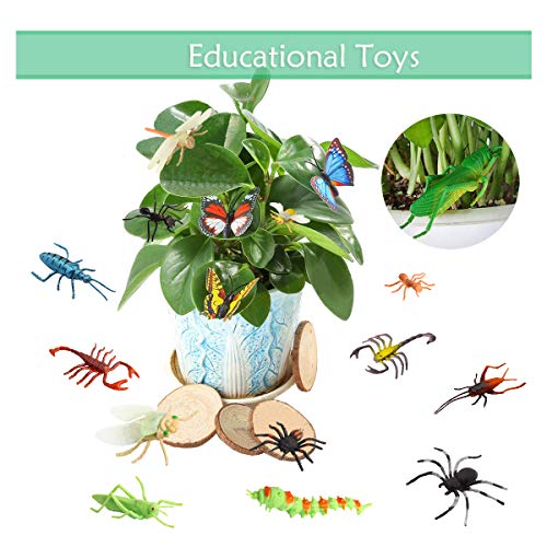 Pinowu 27pcs Figuras de Juguete para niños y niños, Insectos Falsos de 5 a 15 cm, arañas Falsas, cucarachas, Escorpiones, grillos, Mariquitas, Mariposas y Gusanos para la educación