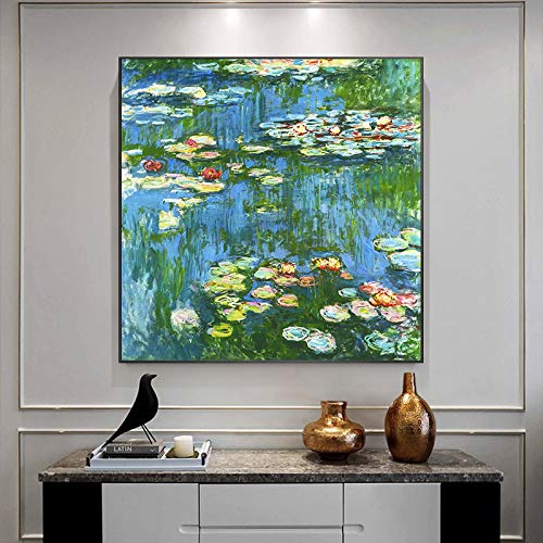 Pintura famosa Nenúfares de Claude Monet Pintura en lienzo Carteles e impresiones Imágenes de arte impresionista para decoración del hogar 65x65cm Sin marco