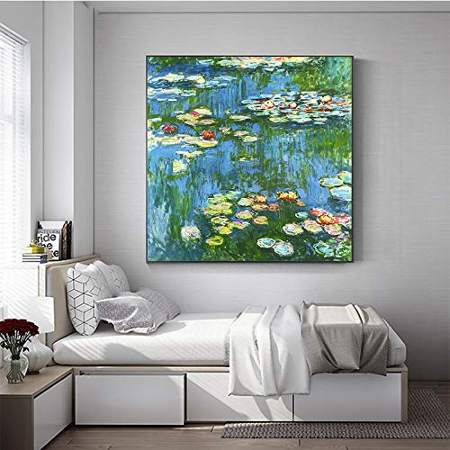 Pintura famosa Nenúfares de Claude Monet Pintura en lienzo Carteles e impresiones Imágenes de arte impresionista para decoración del hogar 65x65cm Sin marco