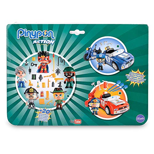 Pinypon Action Pack De 5 Figuras, Policía, Superhéroe, Científico, Ladrón Y Aventurero, Multicolor + Súper Coche con La Figura De Un Espía Y Accesorios, para Niños Y Niñas De 4 A 8 Años