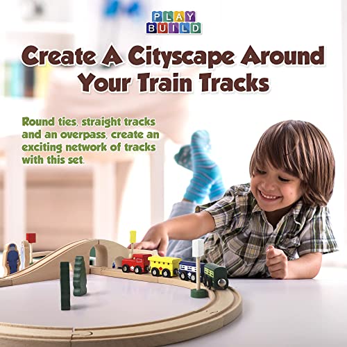 Play Build Set di treni in Legno, Set Completo di treni per Bambini, Set interattivo di gioco e apprendimento, Design Creativo di binari del treno in Legno (35 Piezas)