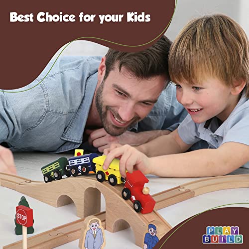 Play Build Set di treni in Legno, Set Completo di treni per Bambini, Set interattivo di gioco e apprendimento, Design Creativo di binari del treno in Legno (35 Piezas)