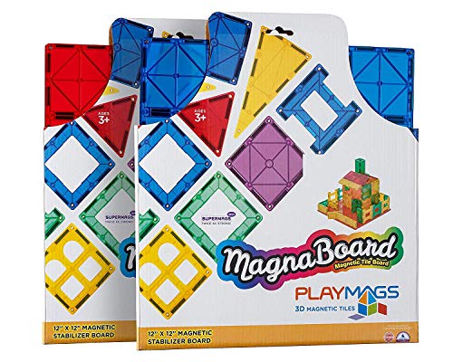 Playmags: súper Durable ficha de Edificio Estabilizador de 12x12 con asa de Transporte para el Juego fácil - imán Azulejos Set Trabaja con los Principales Marcas (los Colores Pueden Variar)