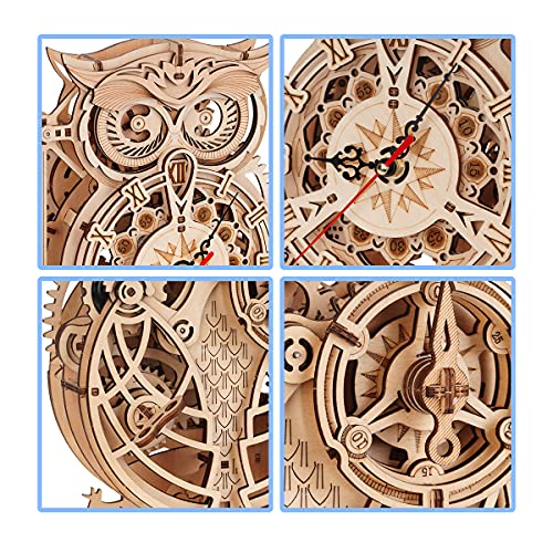 PROVO Owl Clock Puzzle 3D Maqueta Madera, Creativo DIY Búho Reloj De Madera Juego De Rompecabezas Montaje Juguete Regalo para Niños Adolescentes Adultos