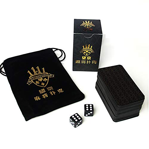 QYHSS Mahjong Chino Jugando a Las Cartas, Majiang Póker Mesa Mah Jong Tarjetas, 144 Cartas (Negro)