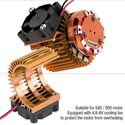 Radiador de Motor RC disipador de Calor con Ventilador de refrigeración para Motor eléctrico de Coche RC 540/550 a Escala 1/10(Oro)