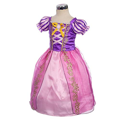 Rapunzel - Disfraz de princesa para niñas y niñas, diseño floral hinchado para verano, desfile de disfraces, disfraces de fiesta, Halloween, Navidad, cumpleaños, maxi noche de carnaval, rosa, 5 años