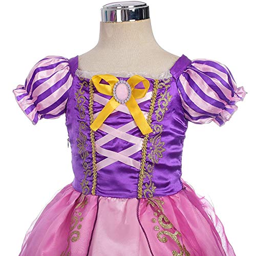 Rapunzel - Disfraz de princesa para niñas y niñas, diseño floral hinchado para verano, desfile de disfraces, disfraces de fiesta, Halloween, Navidad, cumpleaños, maxi noche de carnaval, rosa, 6 años