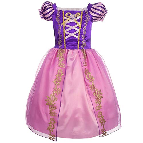 Rapunzel - Disfraz de princesa para niñas y niñas, diseño floral hinchado para verano, desfile de disfraces, disfraces de fiesta, Halloween, Navidad, cumpleaños, maxi noche de carnaval, rosa, 6 años