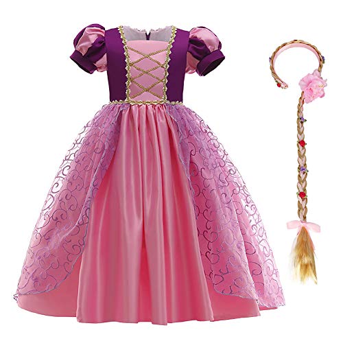 Rapunzel - Disfraz infantil de princesa para Halloween, Navidad, Carnaval, fiesta de cumpleaños, cosplay, vestido largo de noche y peluca de hada, Morado 06, 6-7 Años