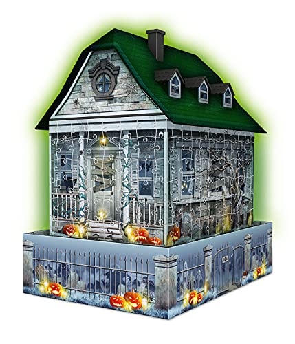 Ravensburger Puzzle, Puzzle 3D, Casa Embrujada, Edición Nocturna, 216 Piezas, con LED, Edad Recomendada 10+, Rompecabezas de Calidad