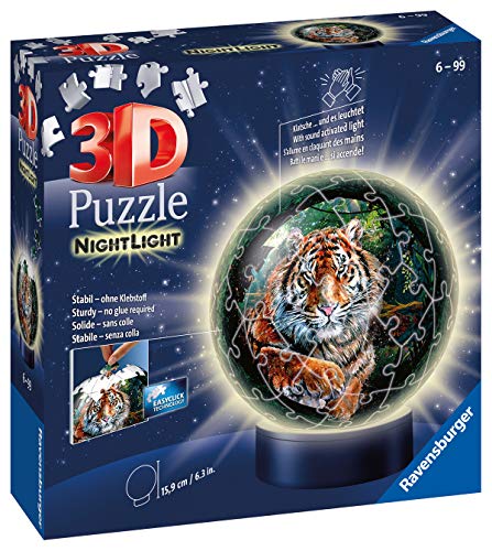 RAVENSBURGER PUZZLE- Raubkatzen Nachtlicht Ravensburger 11248-Puzzle 3D (72 Piezas, a Partir de 6 años), diseño de Gatos Depredadores, Multicolor (11248)
