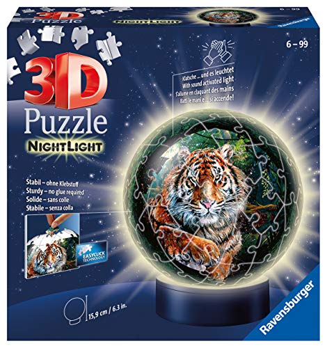 RAVENSBURGER PUZZLE- Raubkatzen Nachtlicht Ravensburger 11248-Puzzle 3D (72 Piezas, a Partir de 6 años), diseño de Gatos Depredadores, Multicolor (11248)