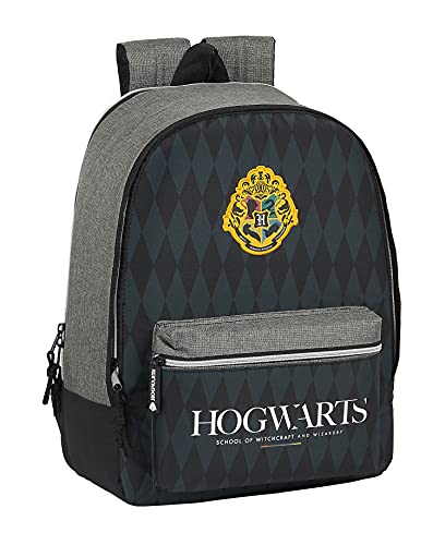 Safta Mochila Escolar de Harry Potter Hogwarts Adaptable a Carro, 320x140x430 mm, Negro/Gris