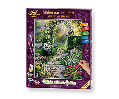 Schipper-MNZ-Mein schöner Garten Empire Interactive-Pintura guiada por números (40 x 50 cm), diseño de jardín, Multicolor, (Noris Spiele 609130804)