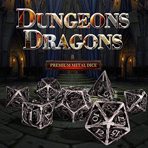 Schleuder D&D Dados para Dungeons and Dragons Dados de rol, Dice Metal Gold Set Juegos de rol, RPG Hueco Forma de Dragón Poliédricos Juego de Dados (Bronce)