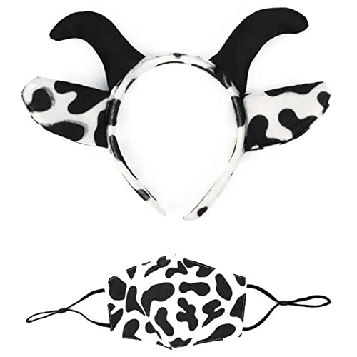 Set 2 piezas de disfraz de vaca de color blanco y negro, complemento para carnaval, halloween y celebraciones. Tamaño orejas: 18 x 24 x 3 cm