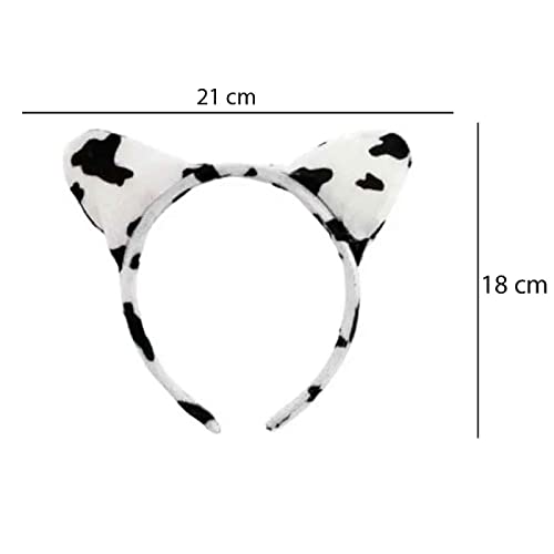 Set 3 piezas de disfraz de vaca de color blanco y negro, complemento para carnaval, halloween y celebraciones. Tamaño orejas: 15 x 21,5 x 2 cm