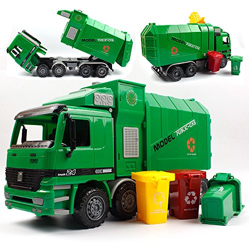 SHANDP Camión de seguridad para niños, juguetes de inercia, con contenedores de basura