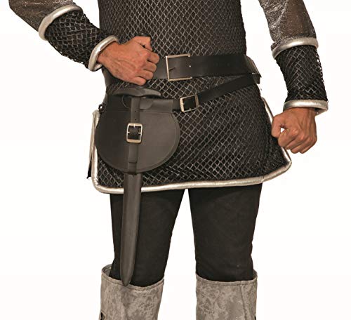 shoperama Cinturón doble con bolsillo y espada en dos versiones, caballero medieval, vikingo, Robin Hood guerrero, color negro