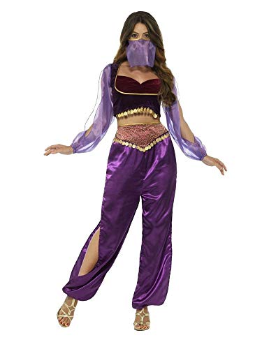 shoperama Disfraz de princesa árabe, harén, encantador, Jeannie 1001 noche, 3 piezas, para mujer, árabe, danza del vientre, harén, oriental, jazmín, talla: XS