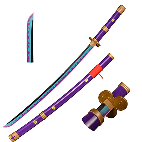 Skyward Blade Espada de madera Roronoa Zoro Katana, espada de Samurai japonesa de Trama Original Anime, Slash de Plumas de Cielo, Katana de Yama Enma Violeta para Colección Cosplay