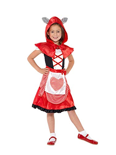 Smiffy'S 41100S Disfraz De Miss Caperuza Con Vestido Y Capa Con Capucha Con Orejas De Lobo Acopladas, Rojo, S - Edad 4-6 Años