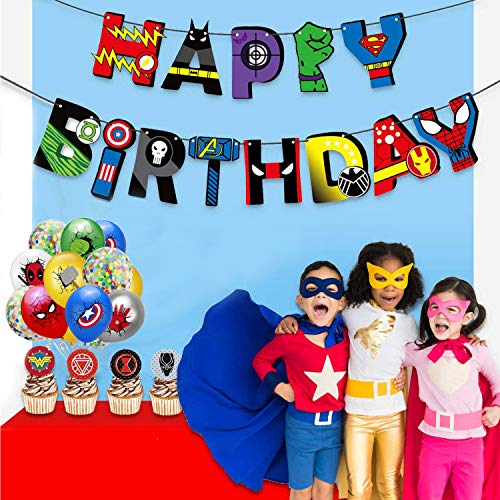 smileh Decoracion Cumpleaños Superheroes Globos de Superheroes Superhéroe Feliz Cumpleaños del Pancarta Superhéroes Cake Toppers
