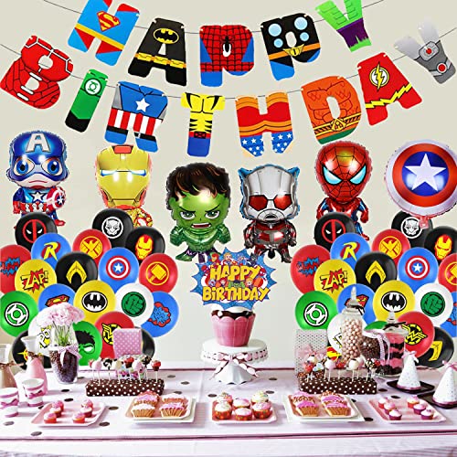 Suministros de fiesta de superhéroes, decoración de fiesta de vengadores, bandera de fiesta de cumpleaños de superhéroes, globos de superhéroe, adornos para tartas