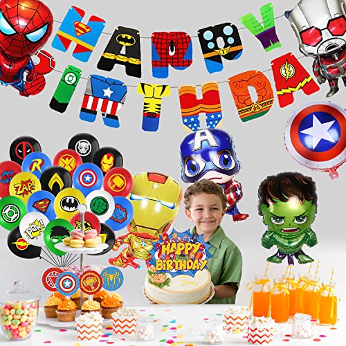 Suministros de fiesta de superhéroes, decoración de fiesta de vengadores, bandera de fiesta de cumpleaños de superhéroes, globos de superhéroe, adornos para tartas