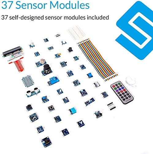 SunFounder 37 Modules Sensor Kit V2.0 for Raspberry Pi 4, 3, 2 and RPi Model B+, 40-Pin GPIO Extension Board Jump wires