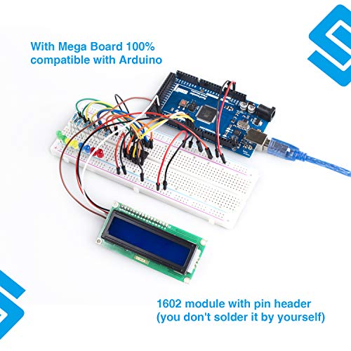 SunFounder Mega2560 R3 Project el kit de inicio más completo compatible con Arduino Mega 2560 R3 Mega328 Nano, tarjeta Mega2560 y 40 tutoriales incluidos
