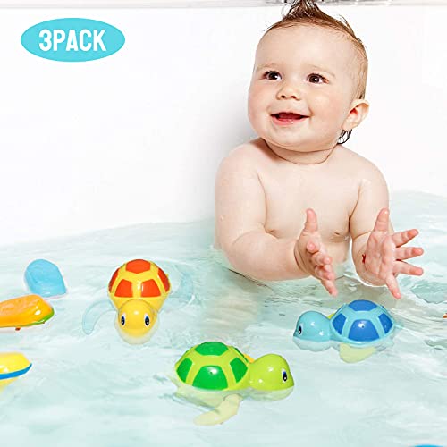 Sunshine smile Juego de 3 juguetes de baño para bebés, juguetes de agua, bañera, bañera, bañera, mecanismo de tortuga, juguete para la piscina