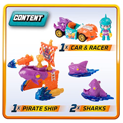T-Racers, Pirate Shark - Barco Pirata con 1 piloto y 1 Coche, Pista de Coches de Juguete (PTRSD014IN20, Magic Box Toys)