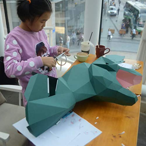T-Rex Papercraft 3D, ENDARK DIY Papercraft Cardboard Animals Ciervo Decoracion Pared Tiranosaurio Rex Cabeza Pared (Verde)