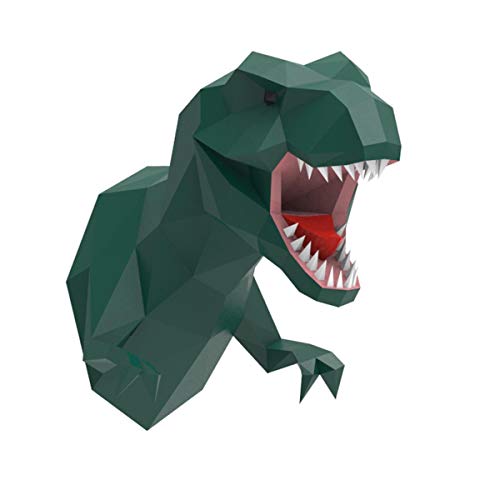 T-Rex Papercraft 3D, ENDARK DIY Papercraft Cardboard Animals Ciervo Decoracion Pared Tiranosaurio Rex Cabeza Pared (Verde)