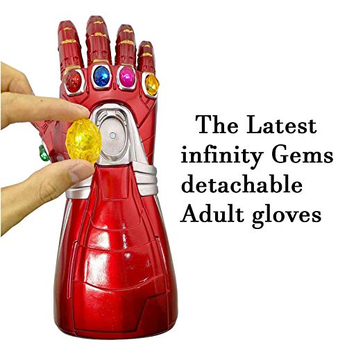 T-XYD Guantelete del Infinito, Guante Iron Man Infinity Gems con 6 Piedras LED magnéticas, Diseño removible, 3 Modos de Flash, Accesorios de Cosplay de Halloween para niños/Adultos,Kids