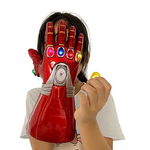 T-XYD Guantelete del Infinito, Guante Iron Man Infinity Gems con 6 Piedras LED magnéticas, Diseño removible, 3 Modos de Flash, Accesorios de Cosplay de Halloween para niños/Adultos,Kids