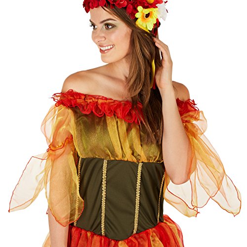 TecTake dressforfun Disfraz de Hada del Otoño para Mujer | Vestido Largo Consta de Varias Capas | Incl. Corona Floral a Juego (XL | No. 301153)