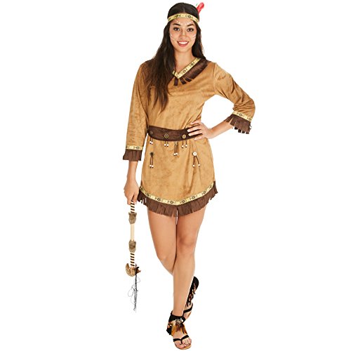TecTake dressforfun Disfraz de India Apache para Mujer | Bonito Vestido Corto de poliéster imitación Aterciopelada + Cinta con Plumas para el Pelo (XL | no. 300629)