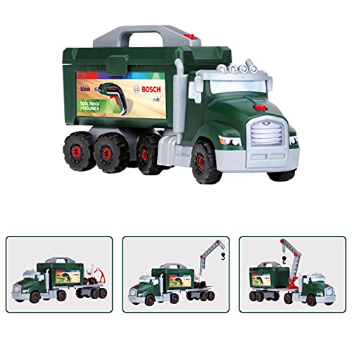 Theo Klein 8640 Kit de camión con tornillos Bosch con Ixolino - juguetes de construcción con herramientas, carretilla elevadora y grúa - Para niños a partir de 3 años