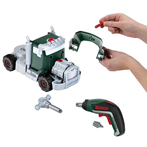 Theo Klein 8640 Kit de camión con tornillos Bosch con Ixolino - juguetes de construcción con herramientas, carretilla elevadora y grúa - Para niños a partir de 3 años