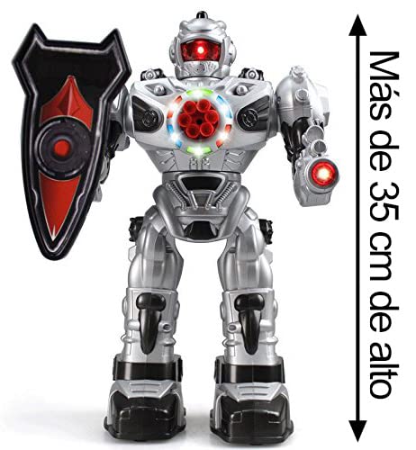 Think Gizmos Robot programable Grande con Mando a Distancia – Robot de Juguete con Control Remoto – Robots para niños Que disparan misiles Hablan andan y Bailan niños – Plateado