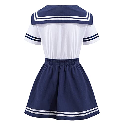 TiaoBug Vestido de Uniforme Escolar Camisas de Vestir de Marinero Clásicas de Escuela Japonesa para Niñas Disfraz de Uniformes Cosplay de Anime con Pajarita 6-14 Años Azul Marino 10 años