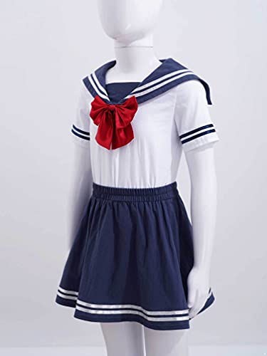 TiaoBug Vestido de Uniforme Escolar Camisas de Vestir de Marinero Clásicas de Escuela Japonesa para Niñas Disfraz de Uniformes Cosplay de Anime con Pajarita 6-14 Años Azul Marino 10 años