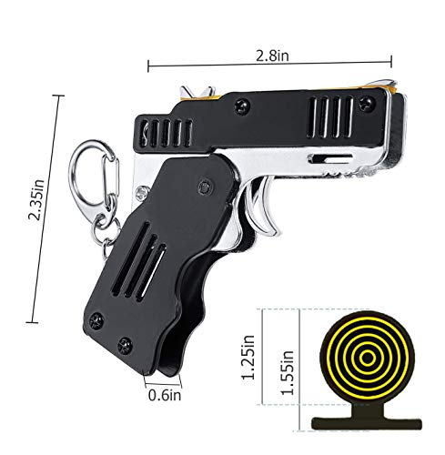 TIETHEKNOT 2 pistolas de goma de juguete Easy Load, plegables, hechas a mano, mini pistola de goma metálica con llavero y 200 bandas de goma elásticas