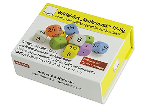 TimeTEX Juego de dados matemáticos (12 piezas, 20 mm, en caja)