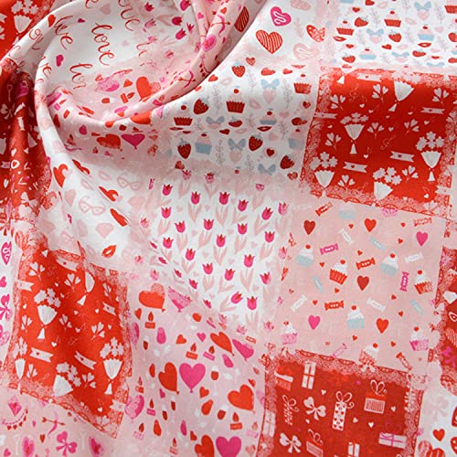 TINGCHAO Tela de algodón Puro Rojo Rosa Amor romántico Cuadros Lindo Animal Tela muñeca Juguete Dibujos Animados Pato patrón artesanía Tela Costura Camisa 145X50cm,A